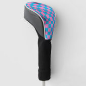 Cute Pink en Blue Abstract Checkerboard Pattern Golfheadcover (Schuin)