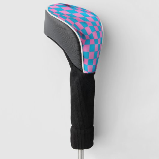 Cute Pink en Blue Abstract Checkerboard Pattern Golfheadcover (Schuin)
