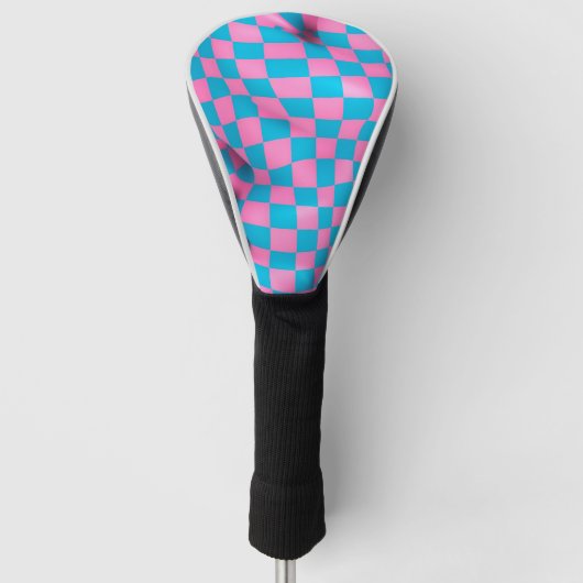 Cute Pink en Blue Abstract Checkerboard Pattern Golfheadcover (Voorkant)