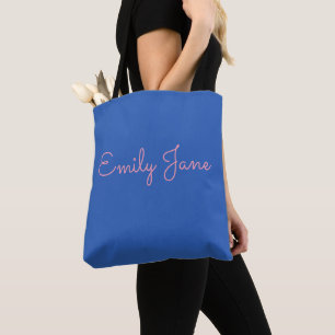 Cute Pink en Blue Calligraphy Modern Personalized Tote Bag