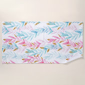 Cute Pink en Blue met Gold Waterverf Floral Strandlaken (Voorkant)