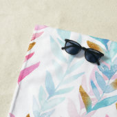 Cute Pink en Blue met Gold Waterverf Floral Strandlaken (In situ)