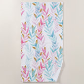 Cute Pink en Blue met Gold Waterverf Floral Strandlaken (Voorkant)