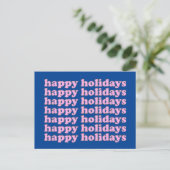Cute Pink en Blue Retro Typografie Prettige feestd Briefkaart (Staand voorkant)
