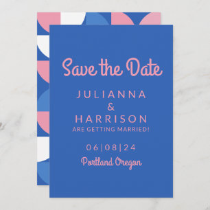 Cute Pink en Blue Whimsical Typografie Save The Date