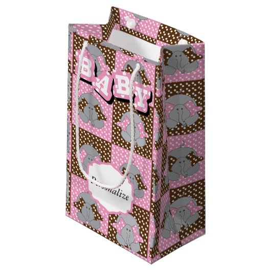 Cute Pink en Brown Elephant Polka Dots Klein Cadeauzakje (Voorkant Gekanteld)