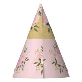 Cute Pink en Gold Floral Greenery Girls Birthday Feesthoedjes (Achterkant)