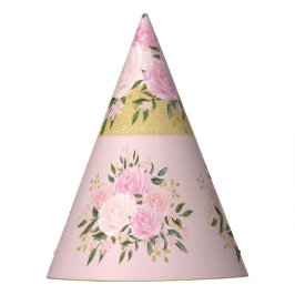 Cute Pink en Gold Floral Greenery Girls Birthday Feesthoedjes
