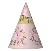 Cute Pink en Gold Floral Greenery Girls Birthday Feesthoedjes (Links)