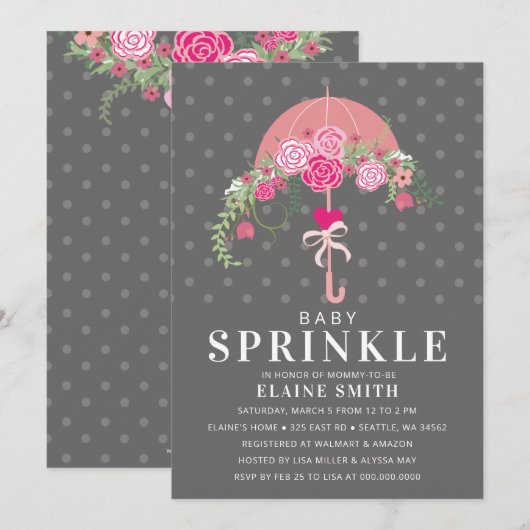 Cute Pink en Gray Floral Baby shower Kaart (Voorkant / Achterkant)