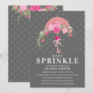 Cute Pink en Gray Floral Baby shower Kaart