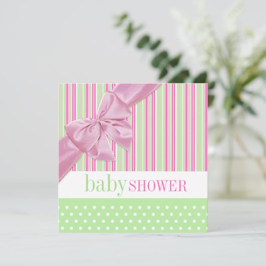 Cute Pink en Green Baby shower-uitnodiging Kaart (Staand voorkant)