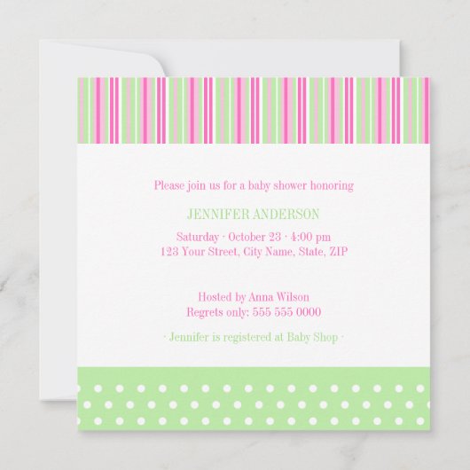 Cute Pink en Green Baby shower-uitnodiging Kaart (Achterkant)