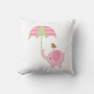 Cute Pink en Green Elephant Kussen
