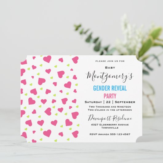 Cute Pink en Green Hearts Pattern Gender onthullin Kaart (Staand voorkant)