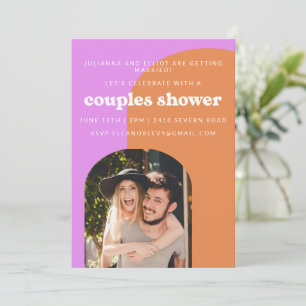 Cute Pink en Oranje Retro Photo Couples Shower Kaart