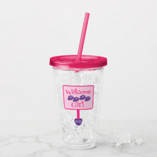 Cute Pink en Paarse Baby Girl Shower Signpost Acryl Drinkbeker