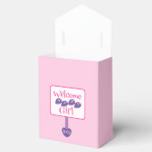 Cute Pink en Paarse Baby Girl Shower Signpost Bedankdoosjes (Geopend)
