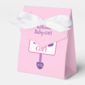 Cute Pink en Paarse Baby Girl Shower Signpost Bedankdoosjes (Voorkant Zijde)