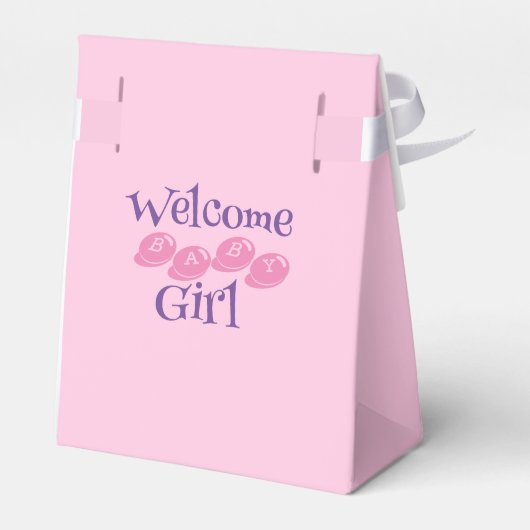 Cute Pink en Paarse Baby Girl Shower Signpost Bedankdoosjes (Achterkant)