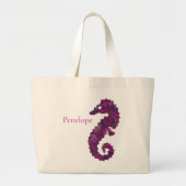 Cute Pink en Paarse Fractal Seahorse met naam Grote Tote Bag (Voorkant)
