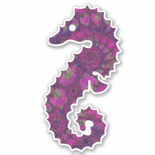 Cute Pink en Paarse Fractal Seahorse Sticker (Voorkant)