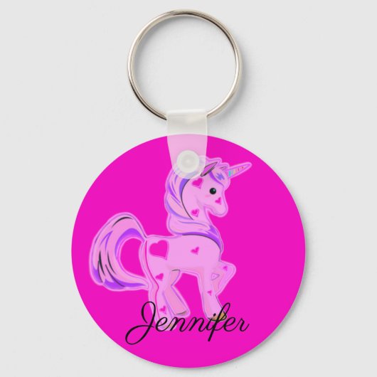Cute Pink en Paarse Hearts Unicorn Sleutelhanger (Voorkant)