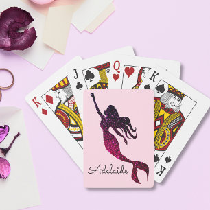 Cute Pink en Paarse Mermaid   Gepersonaliseerd non Pokerkaarten
