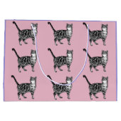 Cute Pink en Paarse Tabby Cat Cats Art Gift Bag Groot Cadeauzakje (Achterkant)