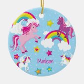 Cute Pink en Paarse Unicorns kerstfoto Keramisch Ornament (Voorkant)