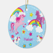 Cute Pink en Paarse Unicorns kerstfoto Keramisch Ornament (Links)