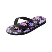 Cute Pink en Purple Flowers op Black Kinder Teenslippers (Schuin)