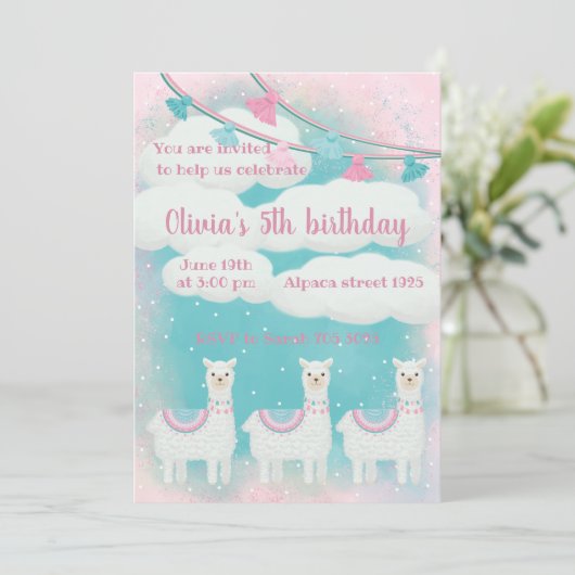 Cute Pink en Turquoise Llama (Staand voorkant)