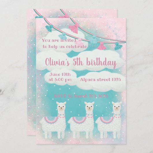 Cute Pink en Turquoise Llama (Voorkant / Achterkant)