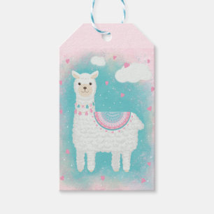 Cute Pink en Turquoise Llama Cadeaulabel