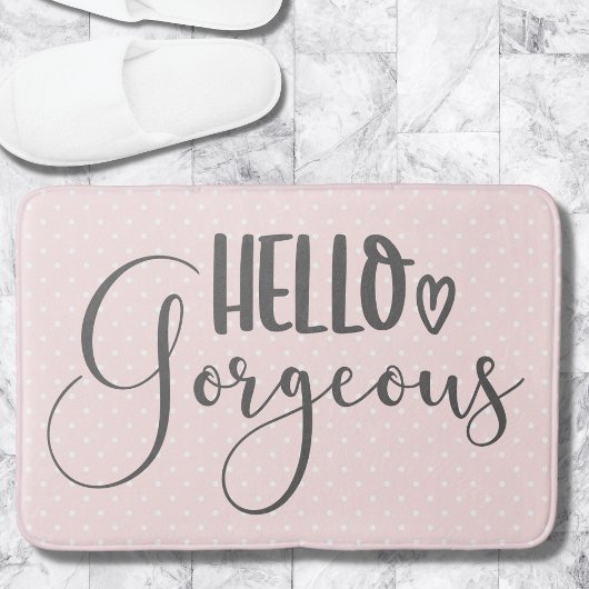 Cute Pink en White Spot Hallo Prachtige Typografie Badmat
