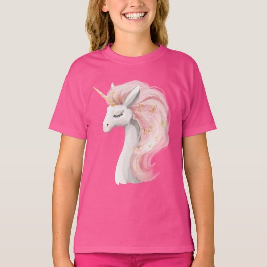 Cute Pink en White Unicorn T-shirt (Voorkant)