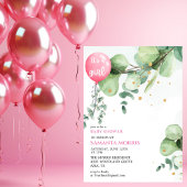 cute Pink eucalyptus Balloon It's Girl Baby Shower Kaart