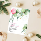 cute Pink eucalyptus Balloon It's Girl Baby Shower Kaart