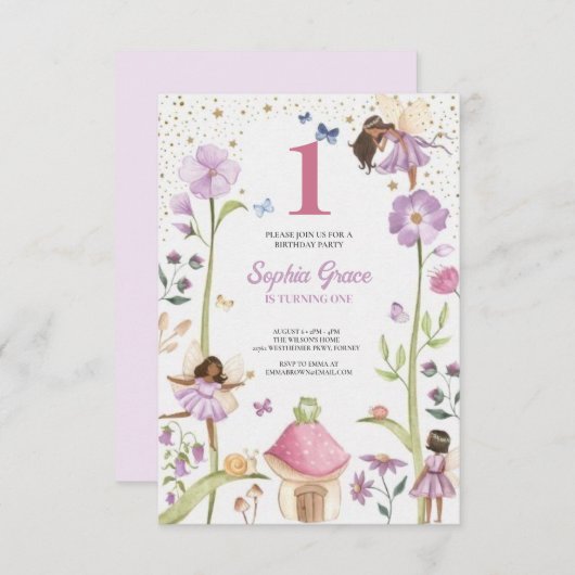 Cute Pink fairy Coquette primer cumpleaños Kaart (Voorkant / Achterkant)