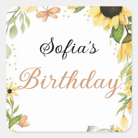 Cute Pink fairy Coquette primer cumpleaños Vierkante Sticker (Voorkant)