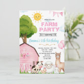 Cute pink farm barnyard invitation kaart (Staand voorkant)