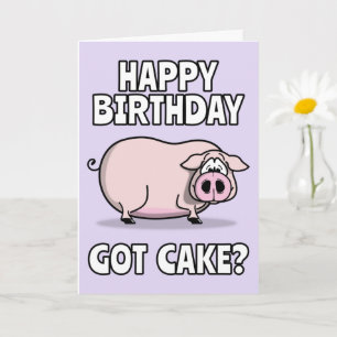 Cute Pink Farmyard Pig. Heb je Cake? Yummy Birthda Kaart