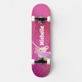 Cute Pink Faux Glitter Unicorn Persoonlijk Skateboard (Voorkant)