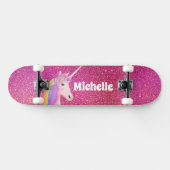 Cute Pink Faux Glitter Unicorn Persoonlijk Skateboard (Horizontaal)