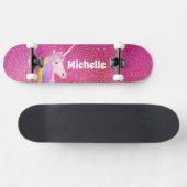 Cute Pink Faux Glitter Unicorn Persoonlijk Skateboard (Horizontaal)