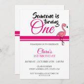 Cute Pink Flamingo 1st Birthday Kaart (Voorkant / Achterkant)
