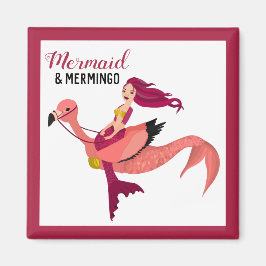 Cute Pink Flamingo and Mermaid Best Friend Magneet