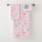 Cute Pink Flamingo and Tropical Planten Pattern Bad Handdoek (Insitu)