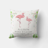 Cute Pink Flamingo Baby Girl Birth Stats Kussen (Achterkant)